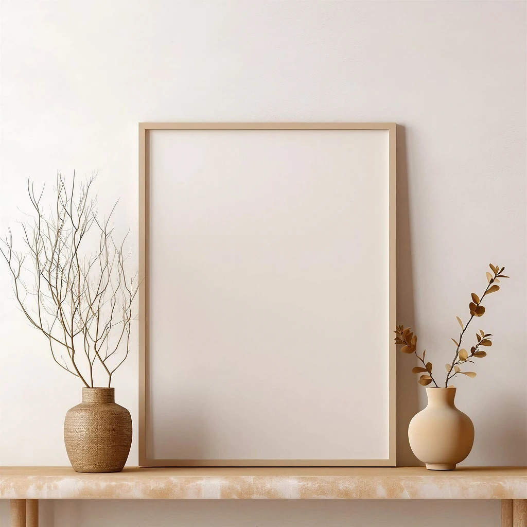 Mockup: frame on a marble console in an elegant setting